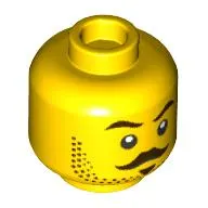 Minifig Head Dark Brown Eyebrows, Moustache, Soul Patch, Stubbled Beard, Stern/Scared print