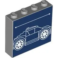 Brick 1 x 4 x 3 with White Blueprint Lines on Dark Blue Background print