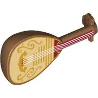 Musical Instrument Lute with White Strings, Gold Decorations on Bright Light Yellow/Dark Red Background print