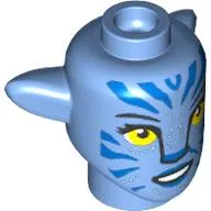 Minifig Head Special, Na'vi with Yellow Eyes, Blue Markings, Smile print