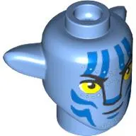 Minifig Head Special, Na'vi with Yellow Eyes, Blue Markings, Smirk print