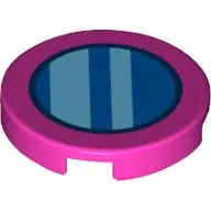 Tile Round 2 x 2 with Bottom Stud Holder, Blue Circle with Dark Azure Stripes Print