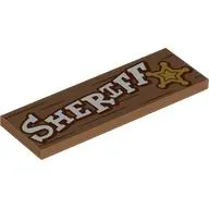Tile 2 x 6 with white 'SHERIFF', Star on Wooden Board print