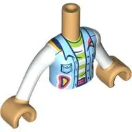 Minidoll Torso Girl with Medium Blue Jacket, Coral Pockets, Belt, White/Lime Striped Shirt, Warm Tan Arms and Hands