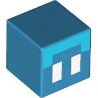 Minifig Head Special, Small Cube (Baby), Medium Azure Top, White Eyes Print