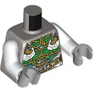 Torso, Tunic, Bright Green/Gold/Dark Turquoise Decorations print, White Arms, Light Bluish Gray Hands