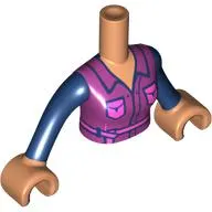 Minidoll Torso Woman with Magenta Jacket, Dark Pink Pockets, Belt, Dark Blue Sleeves print, Nougat Arms and Hands