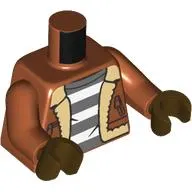 Torso, Jacket, Tan Fur, Dark Bluish Grey/White Stripes Prison Shirt print, Dark Orange Arms, Dark Brown Hands