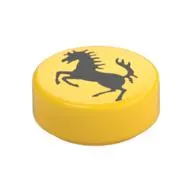 Tile Round 1 x 1 with Black Ferrari Horse print