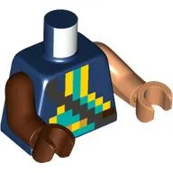 Torso, Odd Arms and Hands, Pixelated Yellow/Dark Turquoise Shape print, Left Nougat Arm and Hand, Right Reddish Brown Arm and Hand