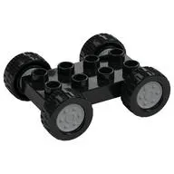 Duplo Car Base 2 x 4 with Fixed Axles - 27.5 Black Tires and Light Bluish Gray Wheels