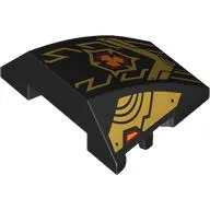 Brick Wedged, Curved 4 x 3 No Studs with Gold Decorations, Dark Red/Bright Light Orange Symbol print