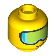 Minifig Head, Skiing Goggles, Light Blue and Lime Visor print