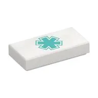 Tile 1 x 2 with Dark Turquoise Star of Life print
