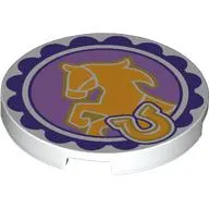 Tile Round 3 x 3 with Bright Light Orange Horse, Medium Lavender Background, Dark Purple Border print