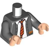 Torso, Jacket, White Shirt, Red/Bright Light Orange Tie, Hogwarts Gryffindor Uniform print, Dark Bluish Gray Arms, Light Nougat Hands