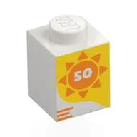 Brick 1 x 1 with Orange Sun, '50' on Yellow Background print