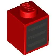 Brick 1 x 1 with Black Square/Grill, Silver Lines print