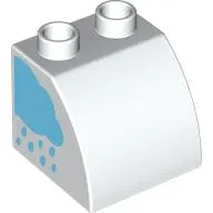 Duplo Brick 2 x 2 x 1 1/2 with Curved Top with Rainbow on Left Side, Rain Cloud on Right Side Print