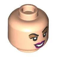 Minifig Head Sarah Sanderson, Dark Orange Eyeshadow, Coral Lips, Raised Eyebrow Smile / Worried print