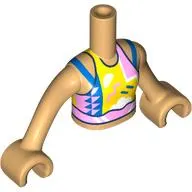 Minidoll Torso Girl with Bright Light Orange/White/Bright Pink/Blue Shirt, Dark Blue Trim print, Warm Tan Arms and Hands