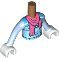 Minidoll Torso Boy with Bright Light Blue Winter Sweater with Dark Azure Details, Coral Scarf, White Arms and Hands