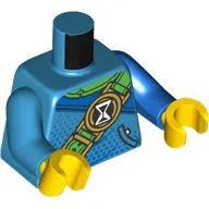Torso, Lime Strap, Black/White Hourglass Symbol, Blue Cloak print, Odd Arms, Left Blue Arm, Right Dark Azure Arm, Yellow Hands