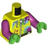 Torso, Hoodie with Magenta, Bright Green, Medium Azure Splotches, White Zipper, Laces print, Magenta Arms, Bright Green Hands