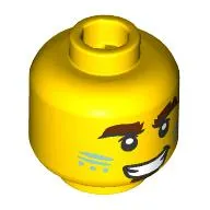 Minifig Head, Thick Reddish Brown Eyebrows, Sand Blue Face Paint, Mean Smile Print