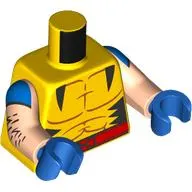 Torso Muscle Outline, Black Triangles, Red Belt with X Print, Light Nougat Arms with Blue Triangels and Hair Print, Blue Hands