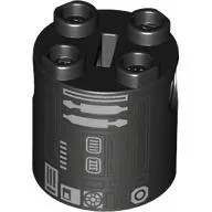 Brick Round 2 x 2 x 2 Robot Body, Axle Holder '+' Orientation with Silver and Gray Astromech Droid Print (R2-E6)