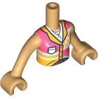 Minidoll Torso Girl with Coral/Bright Light Orange Shirt, Dark Blue Trim print, Warm Tan Arms and Hands