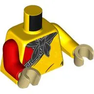 Torso, Toga, Black Trim, Red Shirt, Black Scarf print, Odd Arms, Left Yellow Arm, Right Red Arm, Tan Hands