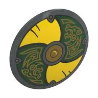 Shield Round Bowed with Yellow and Dark Green Panels, Gold Dragon (Viking) print
