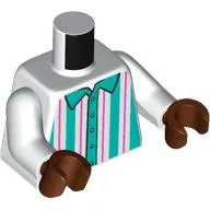 Torso Shirt with Dark Pink and Dark Turquoise Vertical Stripes Print, White Arms, Reddish Brown Hands