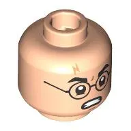 Minifig Head Harry Potter, Black Glasses, Lightning Scar, Angry / Surprised, Water Spots