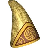 Hat Cone Drooping with Dark Red/Gold Triangle, Gold Decorations on Metal Red Background print