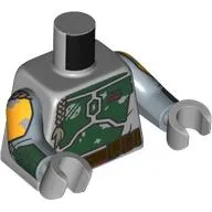 Torso, Dark Green Armor, Dark Brown Belt, Braids print (Boba Fett), Sand Blue Arms, Light Bluish Gray Hands