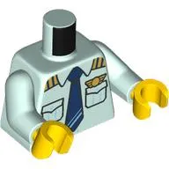 Torso, Pilot Uniform, Gold Wings, Pockets, Dark Blue Tie print, Light Aqua Arms, Yellow Hands