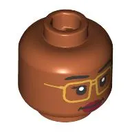 Minifig Head Black Eyebrows, Gold Glasses, Dark Red Lips, Wink/Neutral