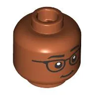 Minifig Head Black Eyebrows, Glasses, Open Mouth Smile/Raised Eyebrow
