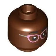 Minifig Head Black Eyebrows, Smile/Bright Pink Glasses