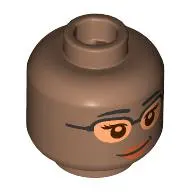 Minifig Head Black Eyebrows, Peach Lips, Smile with Teeth/Glasses, Nougat Lenses, Lopsided Smile
