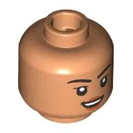 Minifig Head Black Eyebrows, Nougat Lips, Open Mouth Smile/Raised Eyebrow
