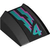 Brick Curved 2 x 2 with Lip, No Studs, Dark Pink and Dark Turquoise Lines and '4' Print