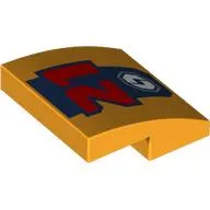 Brick Curved 2 x 2 x 2/3 with Red '21', Dark Blue Stripe, White Octagon with Lightning Bolt print