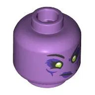 Minifig Head Spider Queen, Lime Eyes with Dark Purple Shadow, Dark Purple Lips with Fangs, Open Mouth / Closed Mouth Print