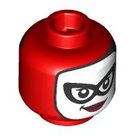 Minifig Head Harley Quinn, White Face, Black Eyemask, Dark Red Red Lips
