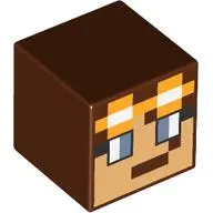 Minifig Head Special, Cube with Pixelated Tan Face, Sand Blue Eyes, Goggles print