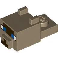 Animal Body Part, Cat Head 1 x 2 with Cube with Ears, Nose and Pixelated Face, Blue Eyes, Dark Brown Nose print (Ocelot)